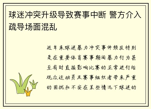 球迷冲突升级导致赛事中断 警方介入疏导场面混乱